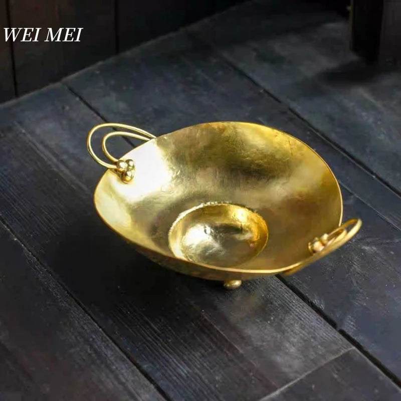 Handcrafted Copperware Minimalist Style Copper Tray Four-Legged Fruit Bowl Exquisite Living Room Coffee Table Home Snack Tray