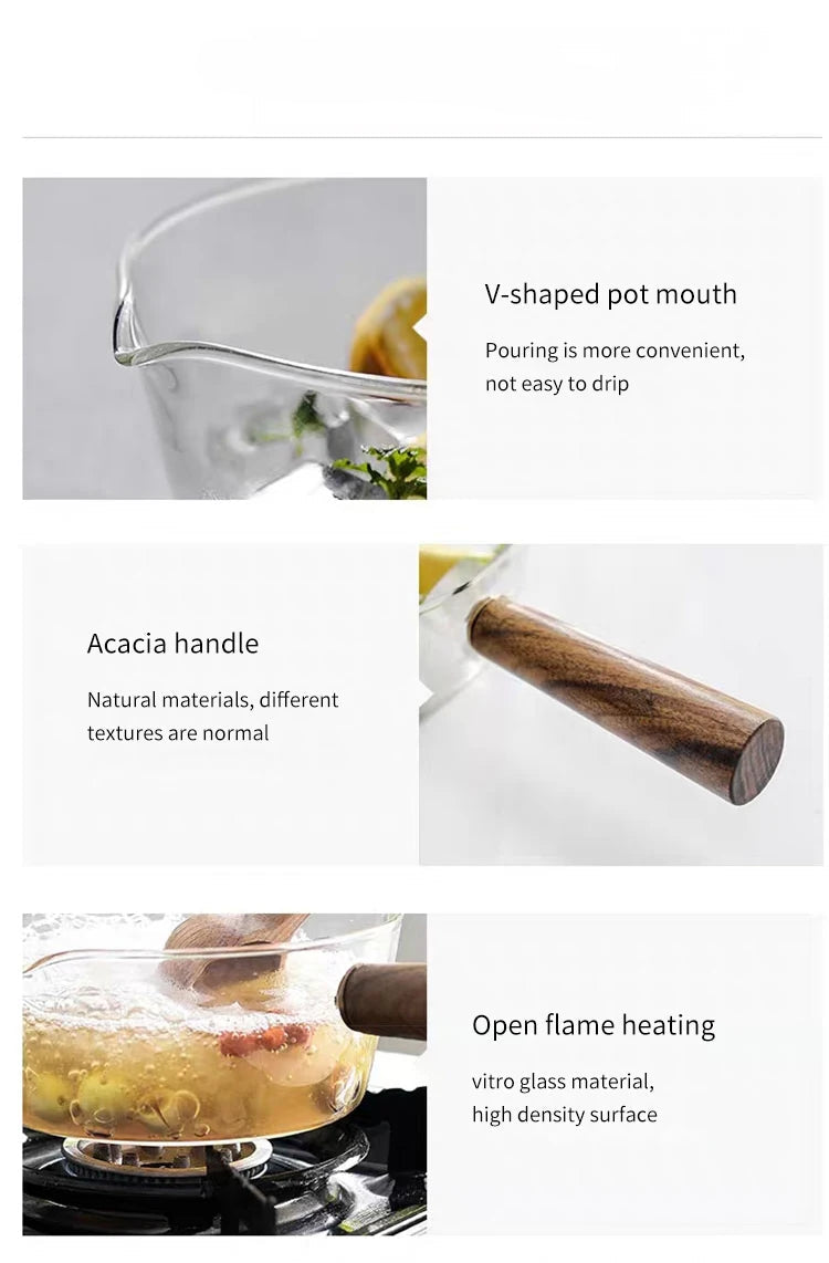 Glass Pot With Wooden Handle