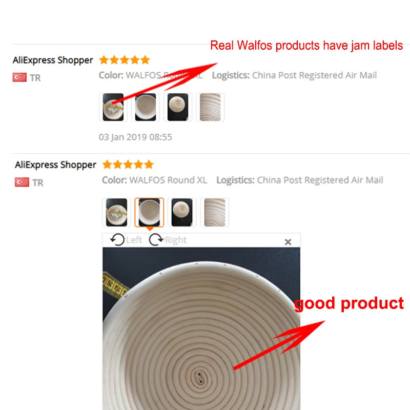 WALFOS Natural Rattan Fermentation Wicker Basket Dough Basket Baguette French Bread Basket Mass Fermentation Baskets Banneton