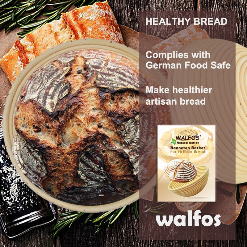WALFOS Natural Rattan Fermentation Wicker Basket Dough Basket Baguette French Bread Basket Mass Fermentation Baskets Banneton