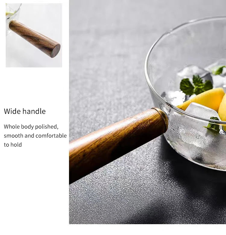 Glass Pot With Wooden Handle