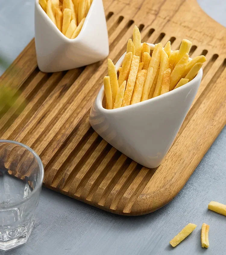 Three-dimensional folded French fries Cup ceramic cooking bowl characteristic hotel tableware snack plate dipping sauce.
