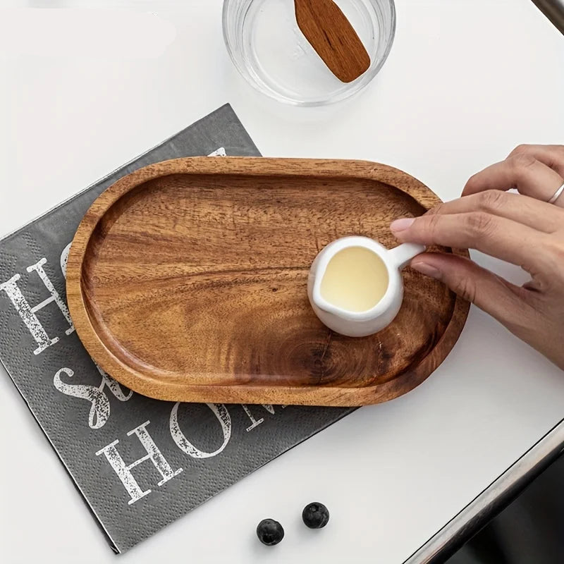Solid Wood Round Dessert Plate Japanese-style