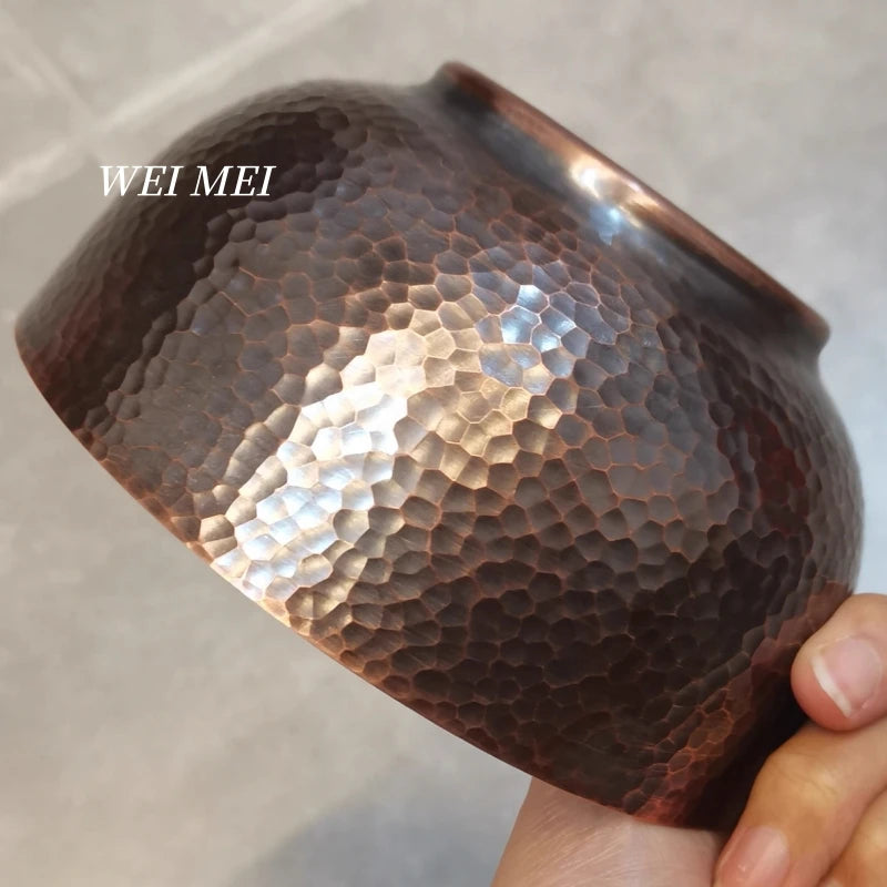Retro Pure Copper Thickened Food Bowl,14.5 cm Handcrafted Hammer Texture Picnic Soup Copper Tableware,Portable Home Salad Bowls