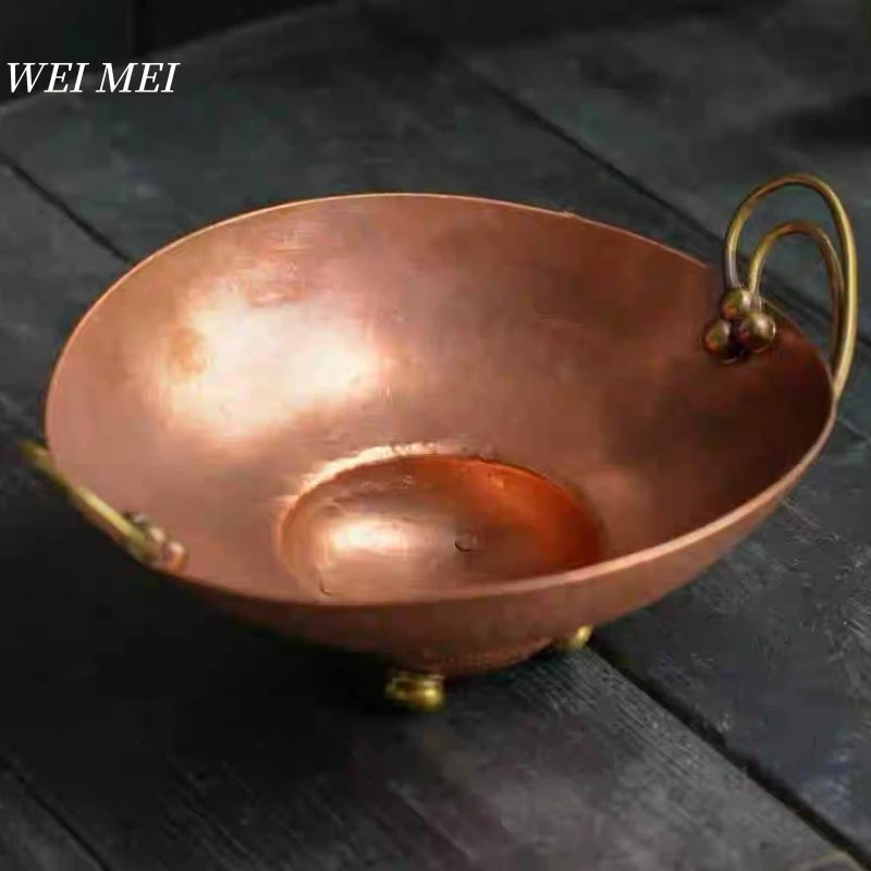 Handcrafted Copperware Minimalist Style Copper Tray Four-Legged Fruit Bowl Exquisite Living Room Coffee Table Home Snack Tray