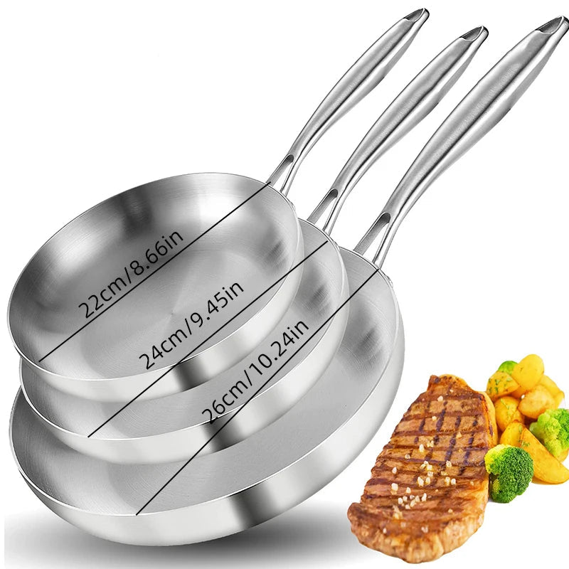 2/3PCS Frying Pan 22/24/26/28CM 304 Stainless Steel