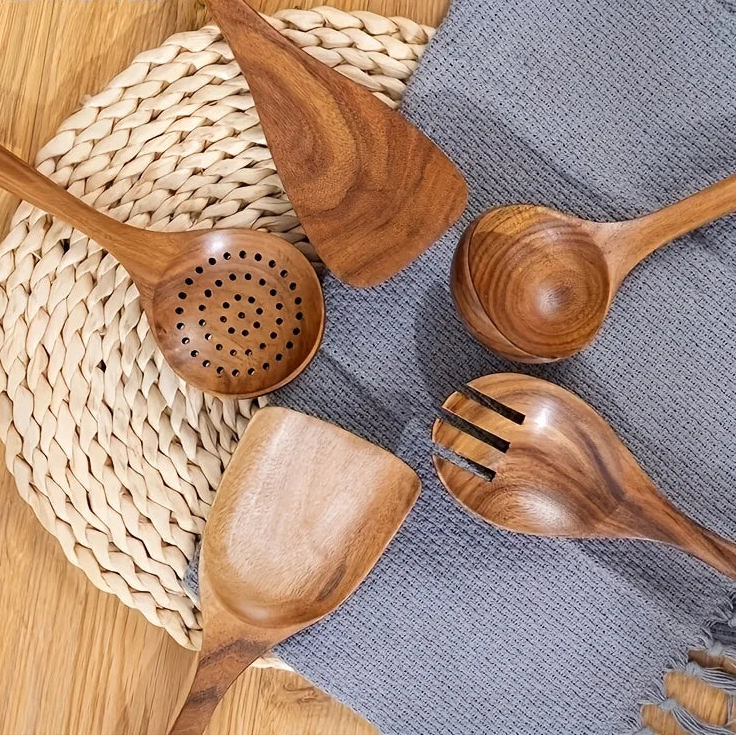 5PCS Natural Wooden Cookware Utensil set