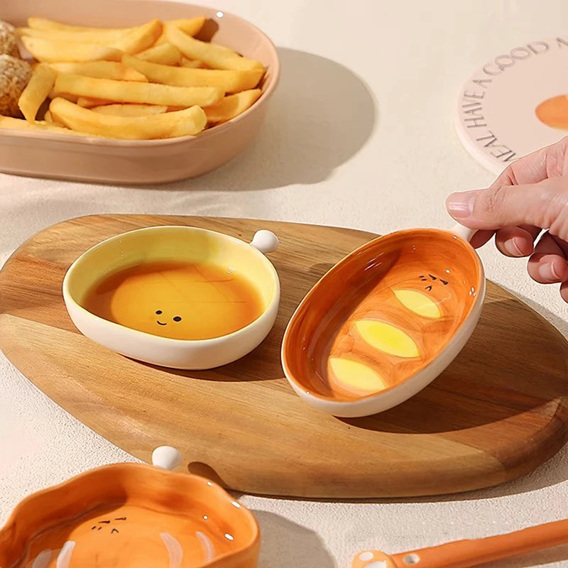 Cute Croissant Pattern Dessert Plate Ceramic Bread Plate Home Creative Plate Ceramic Seasoning Plate Dipping Plate
