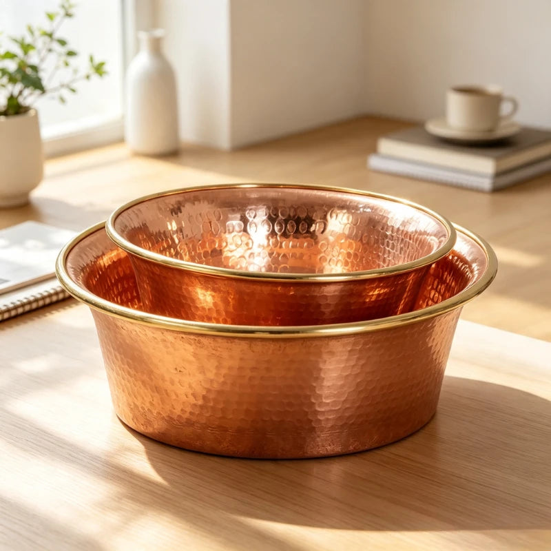 Tibetan Red Copper Bowl Handmade Deep Water Offering Vessel for Buddha Altar Table Desk Home Decor Feng Shui Meditation Gift