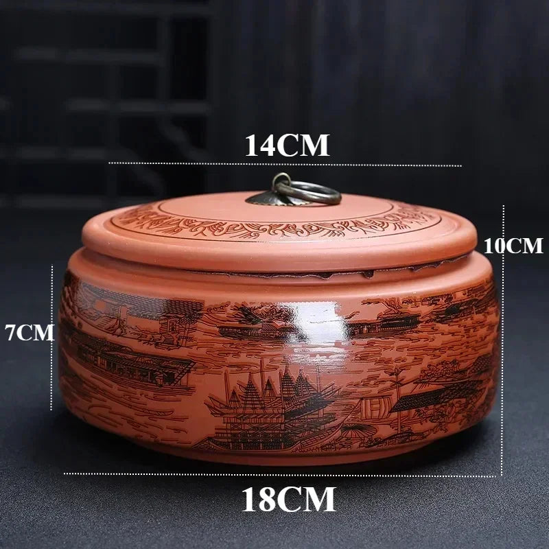 Coffee Canister Chinese Ceramics Tea Caddy Large Candy Storage Tank Portable Sealed Tea Jar Purple Clay Travel Tea Boxes