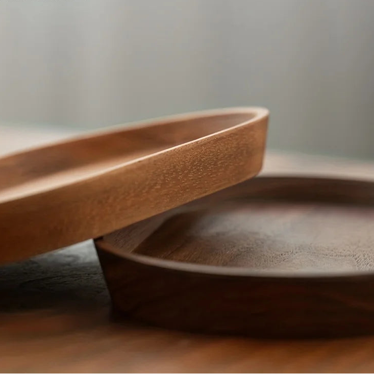 Solid Wood Round Dessert Plate Japanese-style