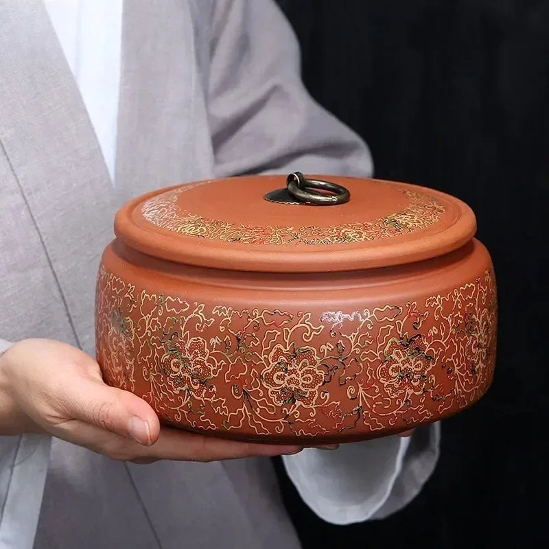Coffee Canister Chinese Ceramics Tea Caddy Large Candy Storage Tank Portable Sealed Tea Jar Purple Clay Travel Tea Boxes
