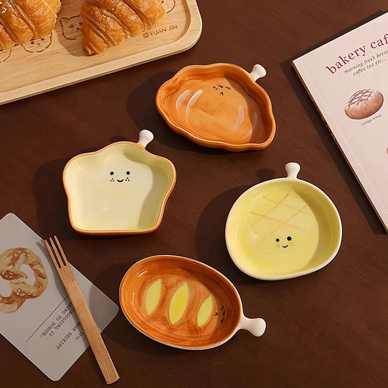 Cute Croissant Pattern Dessert Plate Ceramic Bread Plate Home Creative Plate Ceramic Seasoning Plate Dipping Plate