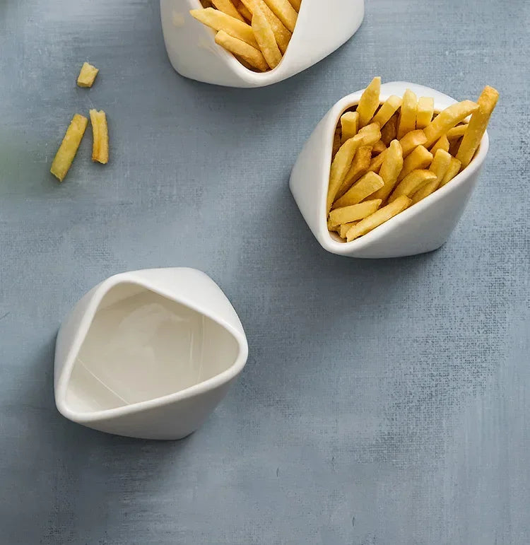 Three-dimensional folded French fries Cup ceramic cooking bowl characteristic hotel tableware snack plate dipping sauce.