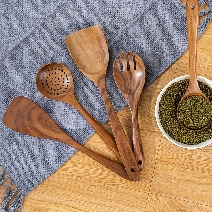 5PCS Natural Wooden Cookware Utensil set