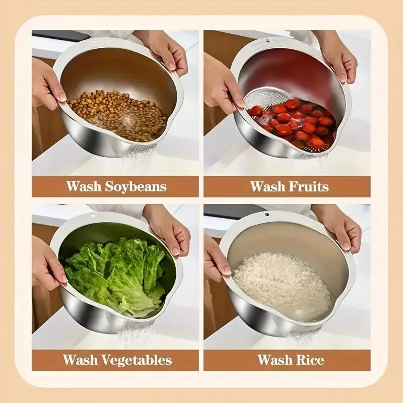 Rice Washer Strainer Bowl Stainless Steel 304