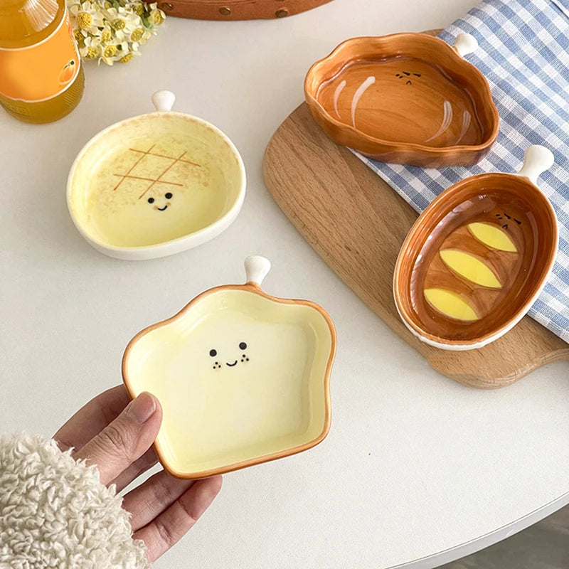 Cute Croissant Pattern Dessert Plate Ceramic Bread Plate Home Creative Plate Ceramic Seasoning Plate Dipping Plate