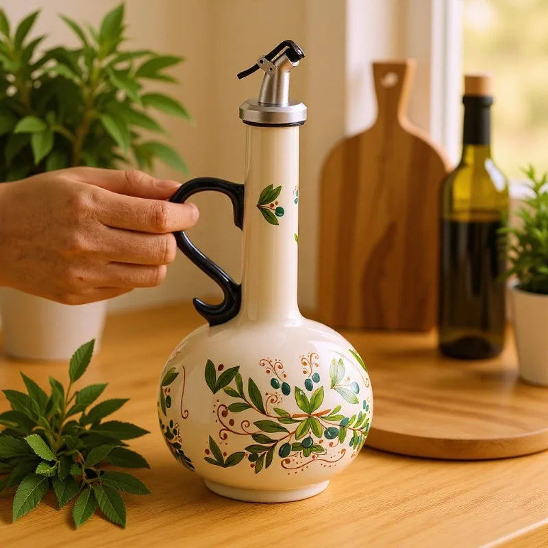 BPA-Free Olive Oil Dispenser Underglaze Embossed Ceramic Oil Vinegar Can Kitchen Accessories Storage Dispenser Container Bottle