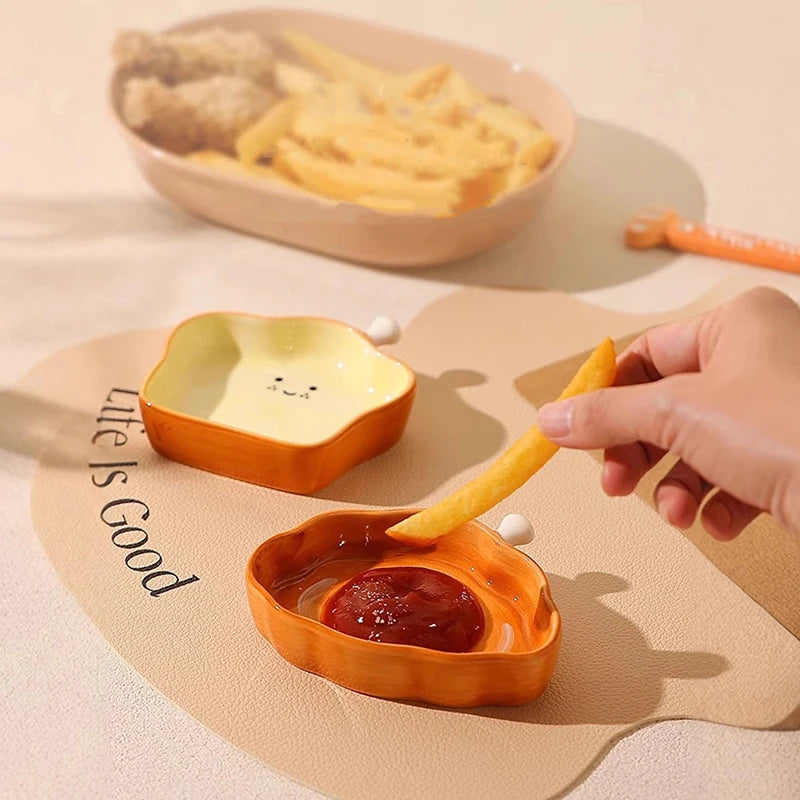 Cute Croissant Pattern Dessert Plate Ceramic Bread Plate Home Creative Plate Ceramic Seasoning Plate Dipping Plate
