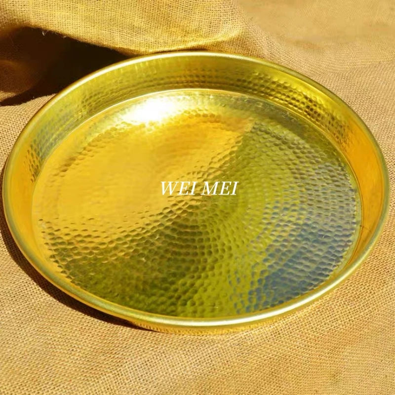 Multi-Functional Vintage Brass Fruit Platter,Handcrafted Hammer Texture Coffee Cup Tray Home Cheese Food Plate,Table Tableware