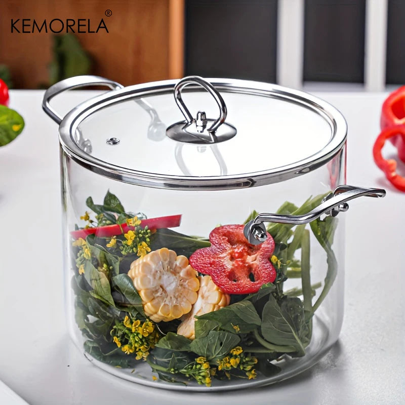 KEMORELA 1PCS Glass Cooking Pot 2.5L/3.5L Heat Resistant Simmer Pot Dual Handles Pots with Pot Lid Borosilicate Glass Cookware