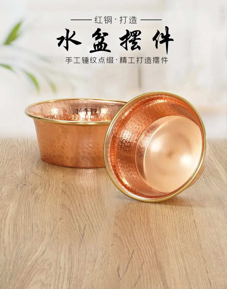 Tibetan Red Copper Bowl Handmade Deep Water Offering Vessel for Buddha Altar Table Desk Home Decor Feng Shui Meditation Gift