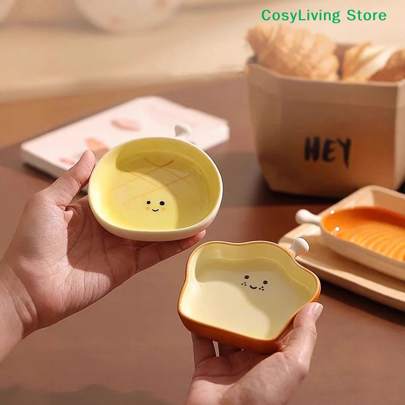 Cute Croissant Pattern Dessert Plate Ceramic Bread Plate Home Creative Plate Ceramic Seasoning Plate Dipping Plate