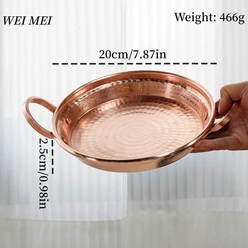 Handcrafted Vintage Copper Fruit Plate,Portable Hammer Texture Circle Shape Bread Tray,Home Food Plate,Kitchenware Tableware