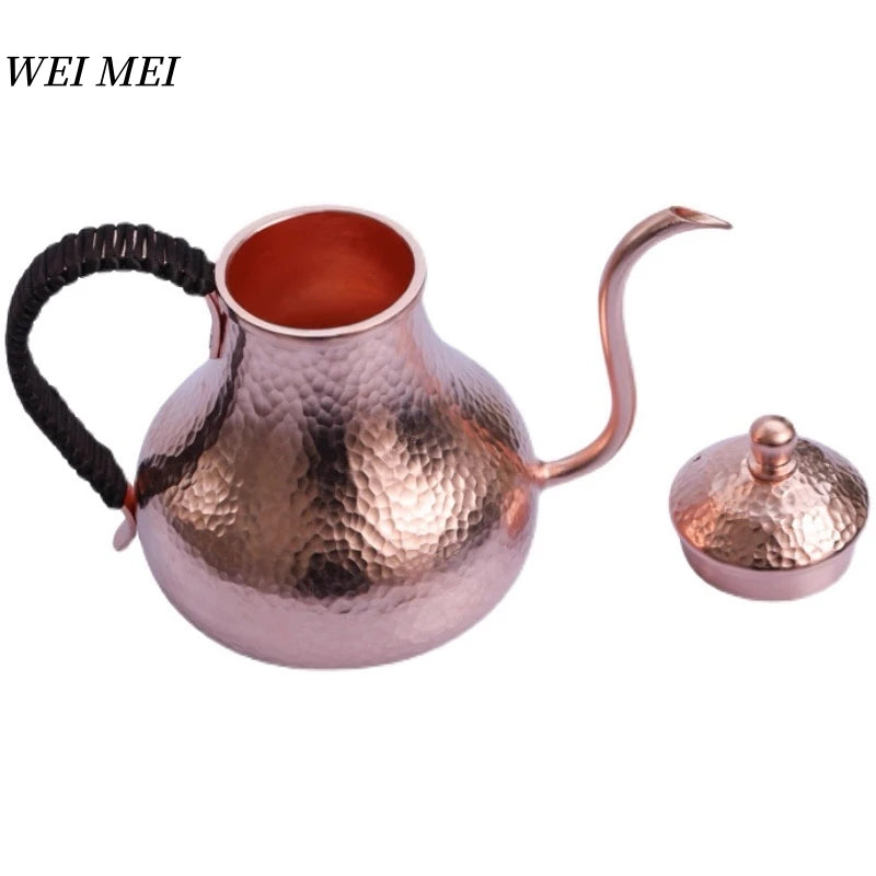 Handcrafted Vintage Pure Copper Coffee Pot,Camping 600 ml Pour-Over Boil Water Kettle,Engraving Hammer Texture Tea Pot Tableware