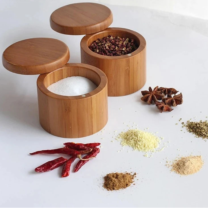 Bamboo Wooden Spices Box with Magnetic Swivel Lid