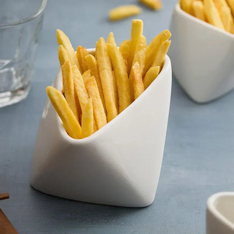 Three-dimensional folded French fries Cup ceramic cooking bowl characteristic hotel tableware snack plate dipping sauce.