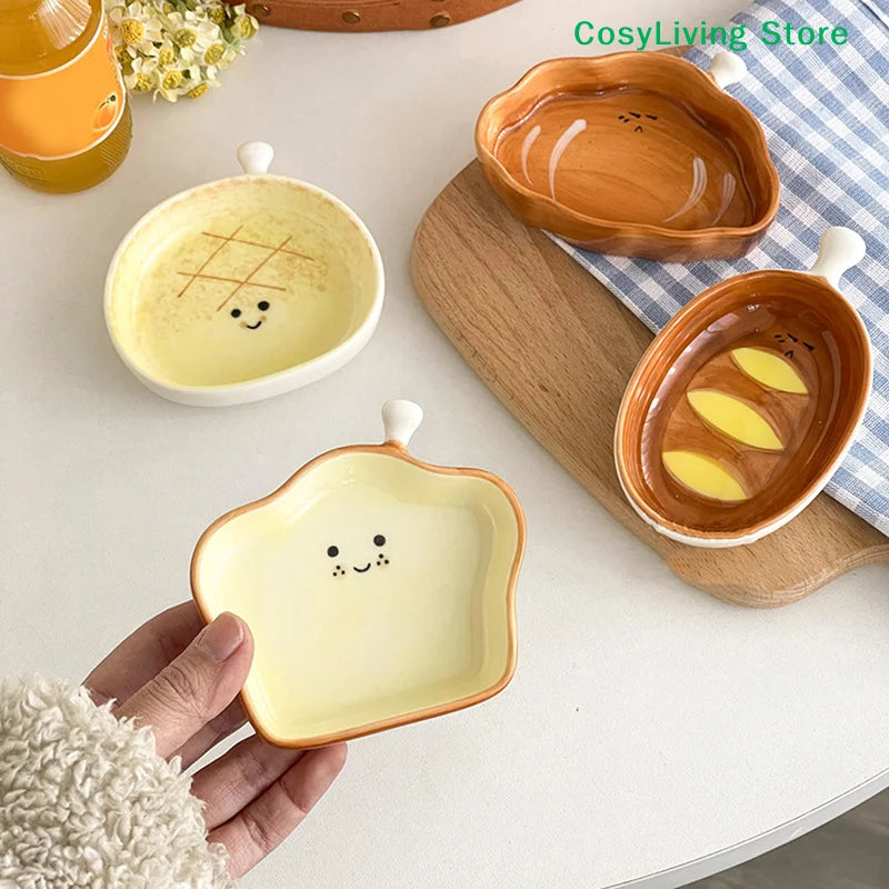 Cute Croissant Pattern Dessert Plate Ceramic Bread Plate Home Creative Plate Ceramic Seasoning Plate Dipping Plate