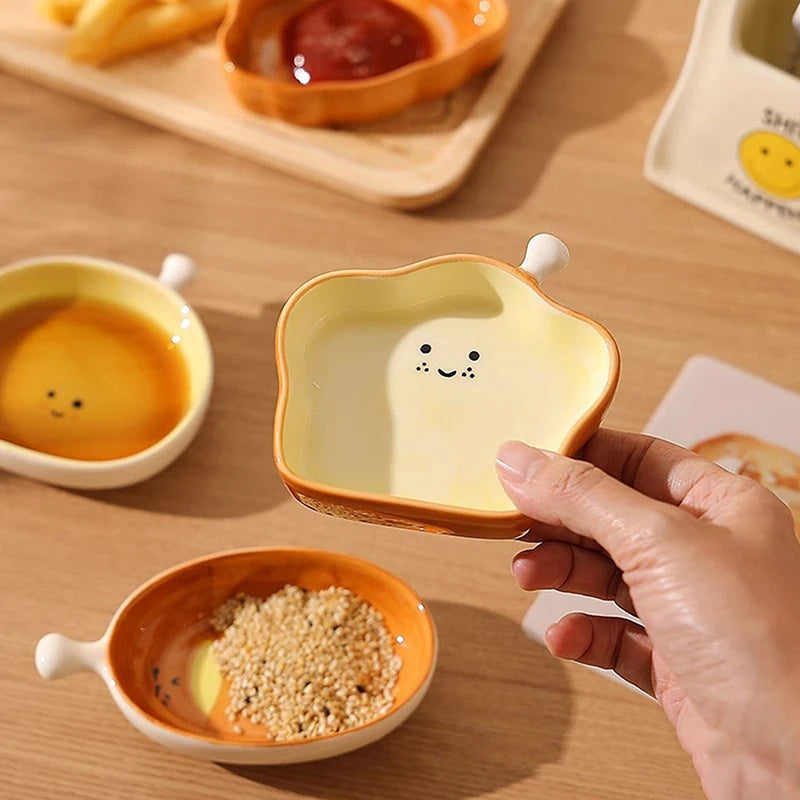 Cute Croissant Pattern Dessert Plate Ceramic Bread Plate Home Creative Plate Ceramic Seasoning Plate Dipping Plate
