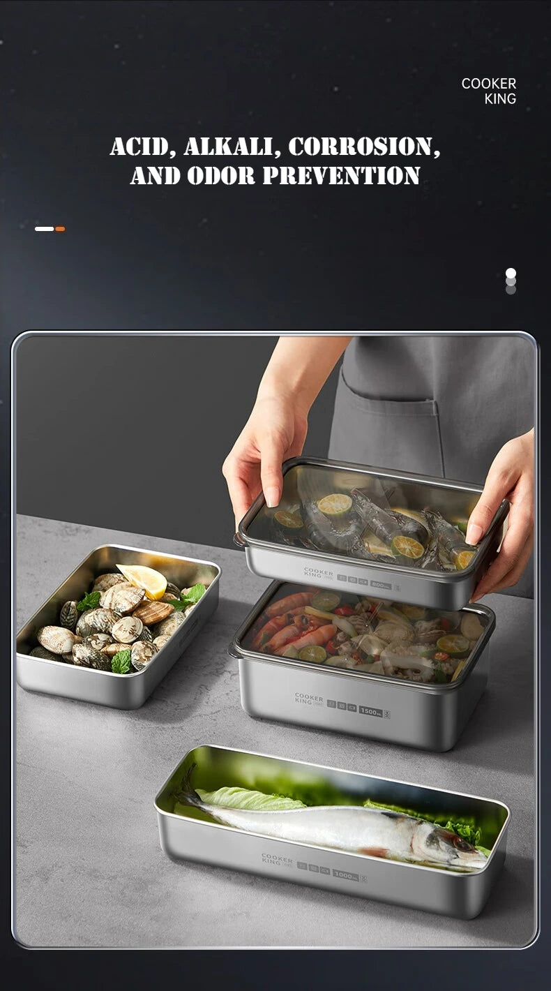 COOKER KinG Preservation Box 304 Stainless Steel Refrigerator Specific Sealed Storage Container with Lid Fruit Office Lunch Box