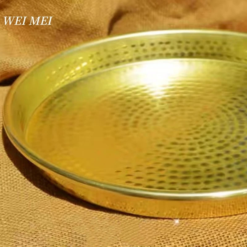 Multi-Functional Vintage Brass Fruit Platter,Handcrafted Hammer Texture Coffee Cup Tray Home Cheese Food Plate,Table Tableware