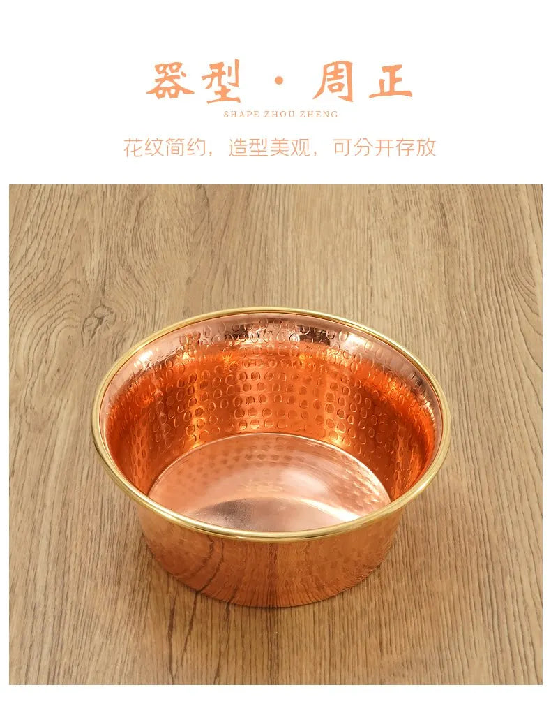 Tibetan Red Copper Bowl Handmade Deep Water Offering Vessel for Buddha Altar Table Desk Home Decor Feng Shui Meditation Gift