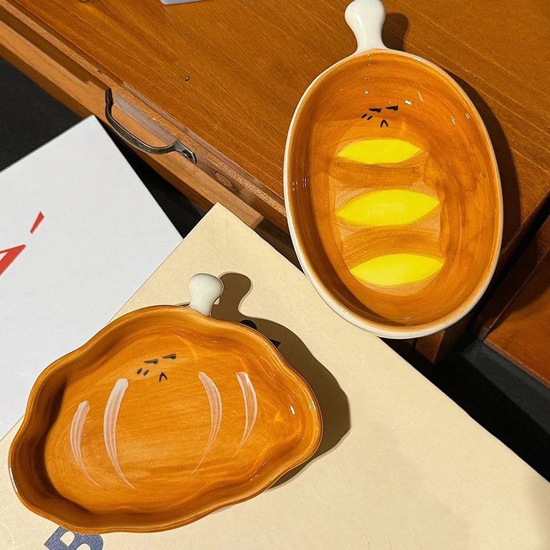 Cute Croissant Pattern Dessert Plate Ceramic Bread Plate Home Creative Plate Ceramic Seasoning Plate Dipping Plate