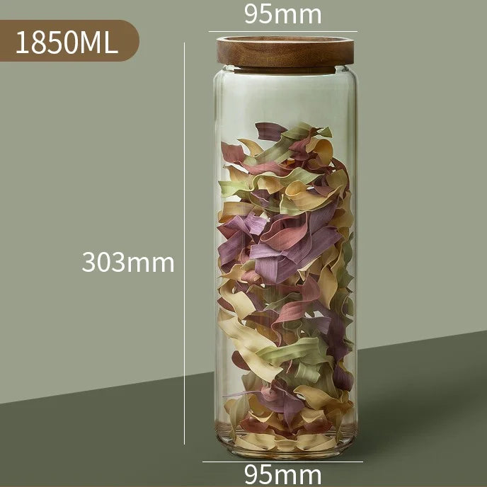 Wood Lid Glass Airtight Kitchen Storage Jars