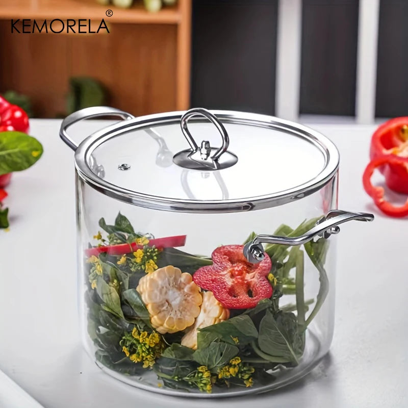 KEMORELA 1PCS Glass Cooking Pot 2.5L/3.5L Heat Resistant Simmer Pot Dual Handles Pots with Pot Lid Borosilicate Glass Cookware