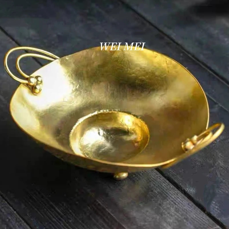 Handcrafted Copperware Minimalist Style Copper Tray Four-Legged Fruit Bowl Exquisite Living Room Coffee Table Home Snack Tray