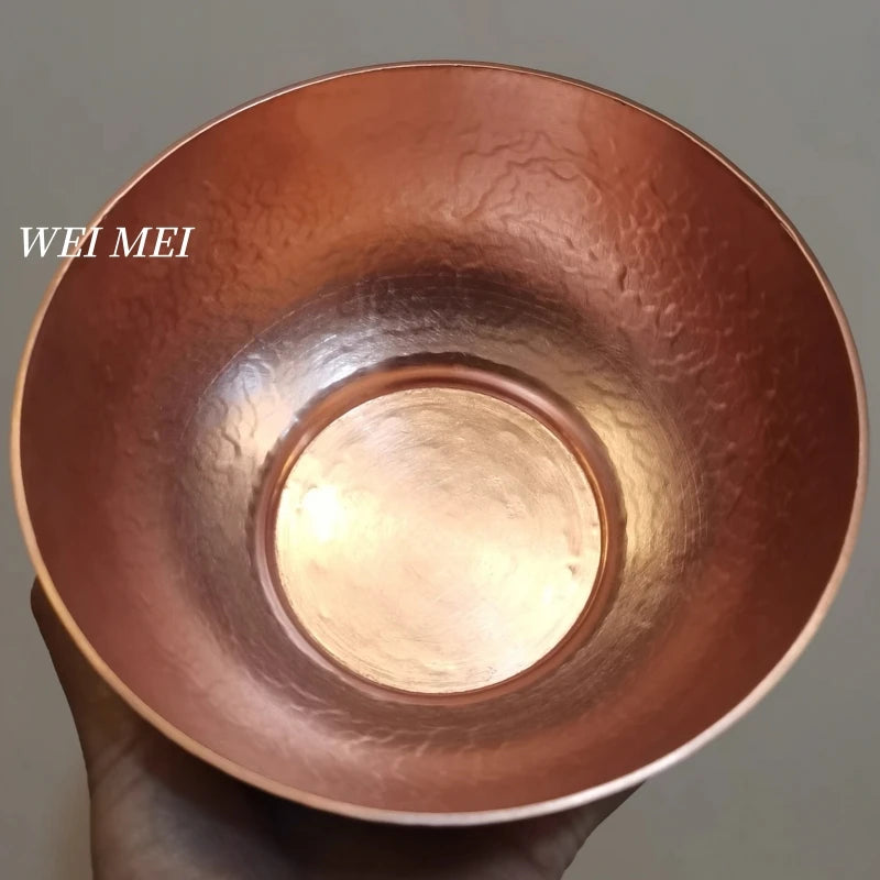 Retro Pure Copper Thickened Food Bowl,14.5 cm Handcrafted Hammer Texture Picnic Soup Copper Tableware,Portable Home Salad Bowls