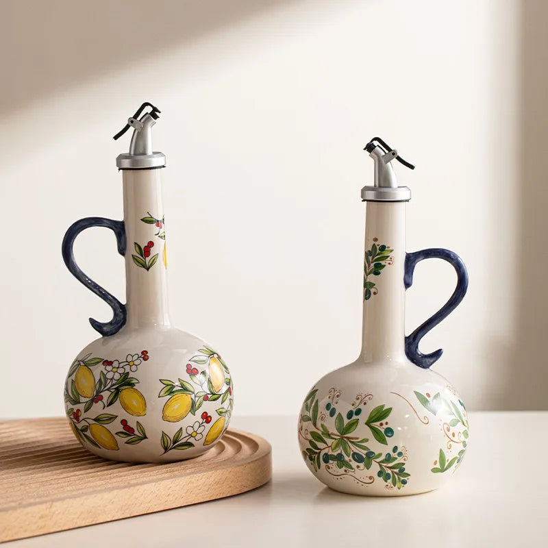 BPA-Free Olive Oil Dispenser Underglaze Embossed Ceramic Oil Vinegar Can Kitchen Accessories Storage Dispenser Container Bottle