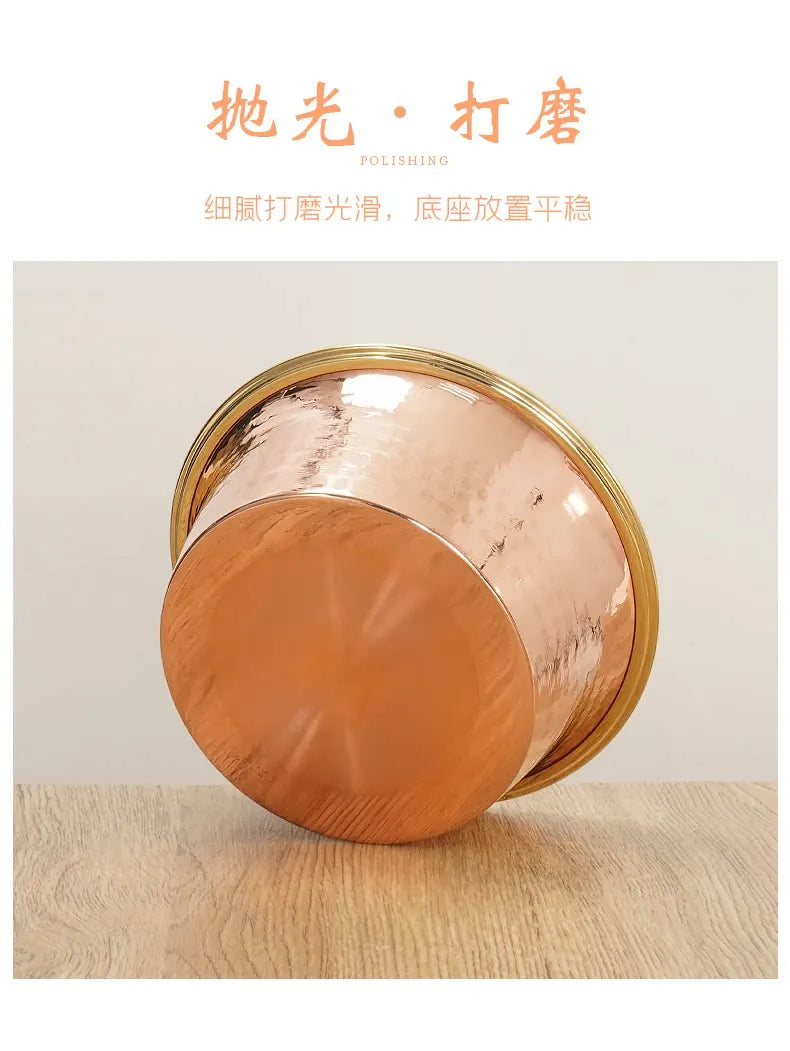 Tibetan Red Copper Bowl Handmade Deep Water Offering Vessel for Buddha Altar Table Desk Home Decor Feng Shui Meditation Gift