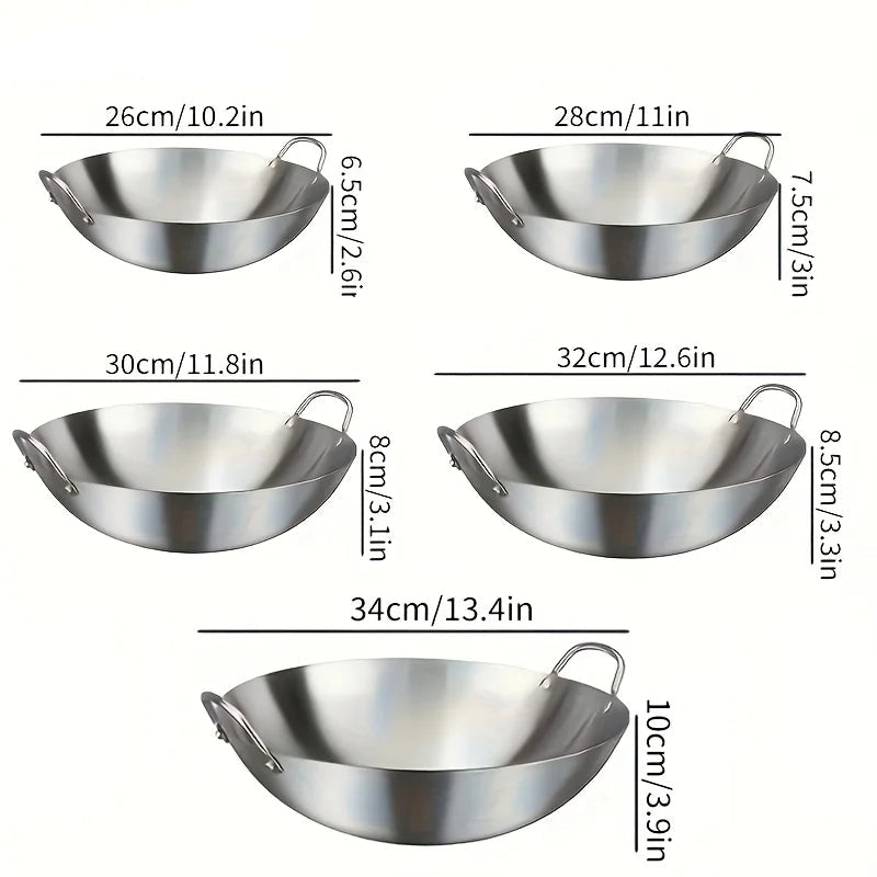 Stainless Steel Wok Uncoated 26/28/30/32/34cm