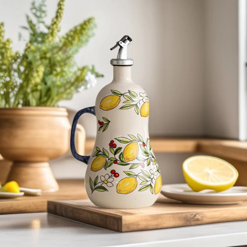 BPA-Free Olive Oil Dispenser Underglaze Embossed Ceramic Oil Vinegar Can Kitchen Accessories Storage Dispenser Container Bottle