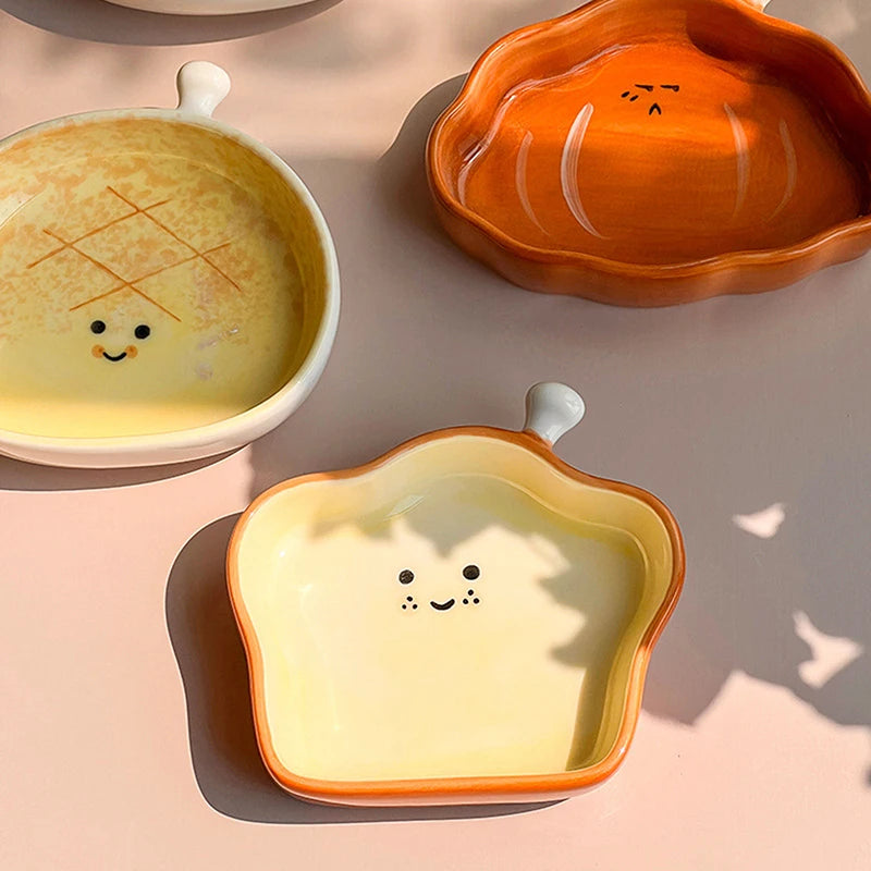 Cute Croissant Pattern Dessert Plate Ceramic Bread Plate Home Creative Plate Ceramic Seasoning Plate Dipping Plate