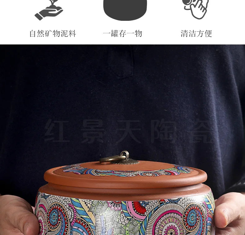Coffee Canister Chinese Ceramics Tea Caddy Large Candy Storage Tank Portable Sealed Tea Jar Purple Clay Travel Tea Boxes