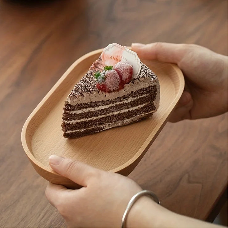 Solid Wood Round Dessert Plate Japanese-style