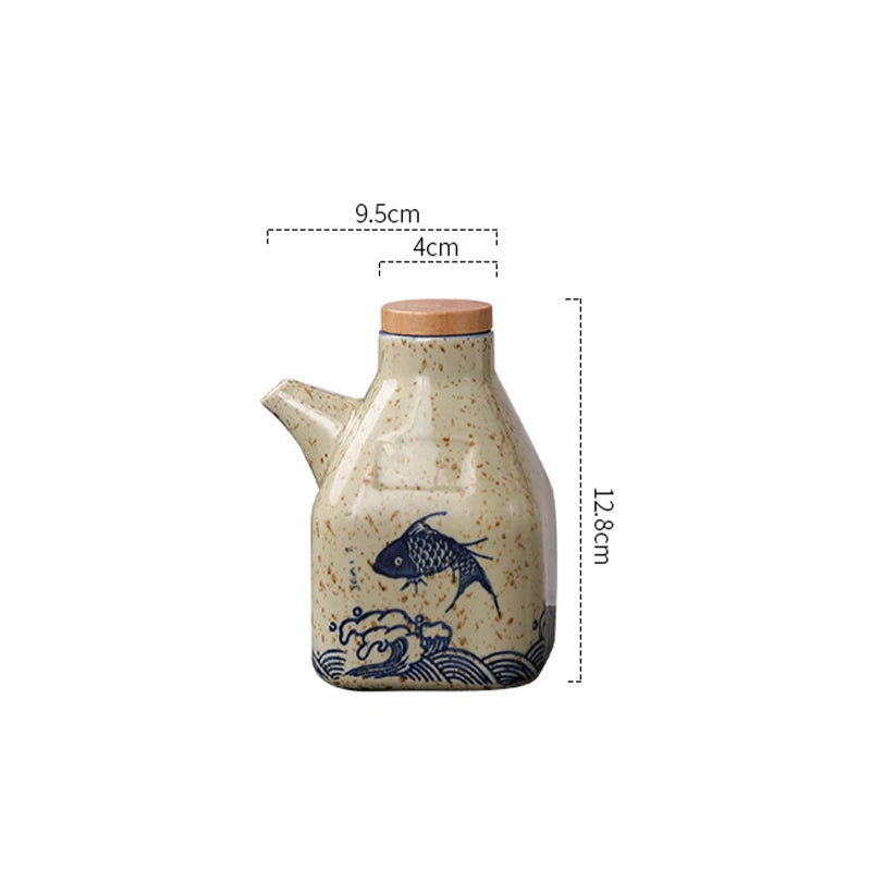 Ceramic Sauce Pot Japanese Style Vinegar Dispenser Soy Sauce Seasoning Tool Cooking Olive Oil Pouring Bottle with Leakproof Lid