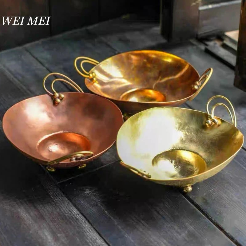 Handcrafted Copperware Minimalist Style Copper Tray Four-Legged Fruit Bowl Exquisite Living Room Coffee Table Home Snack Tray